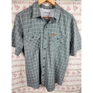 Orvis Men's Short Sleeve Button-Up Shirt - Gray Checkered Medium